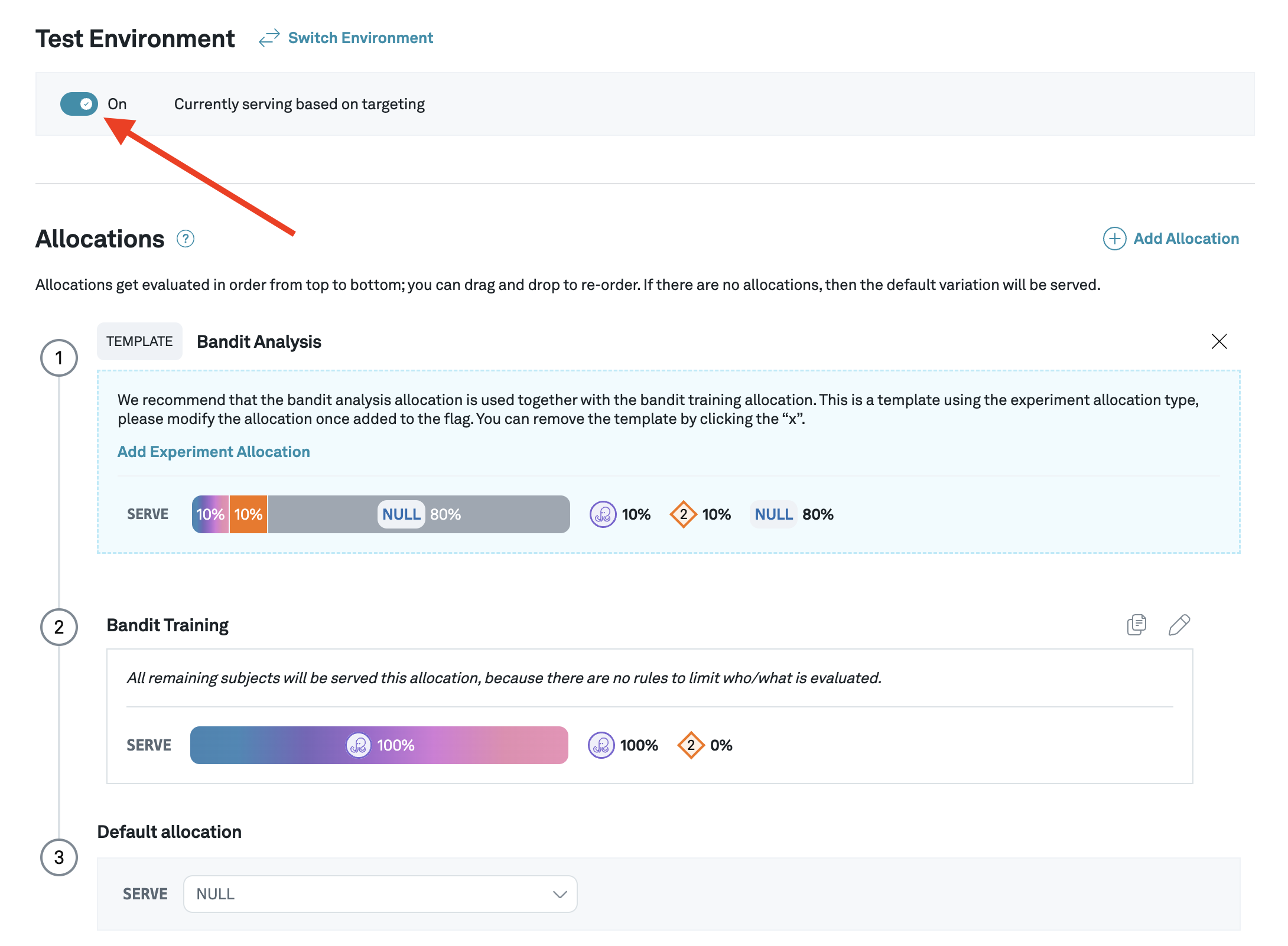 Turn on the bandit using the toggle