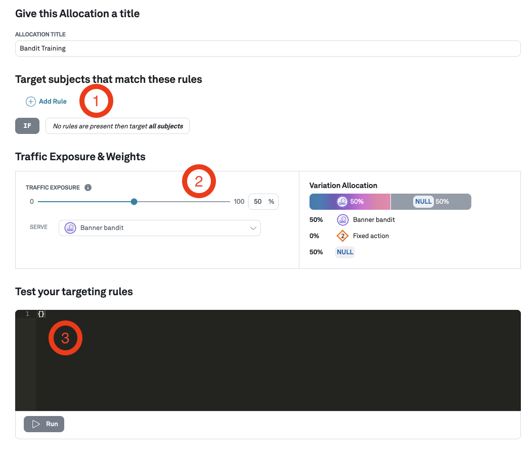 Create the contextual bandit training allocation