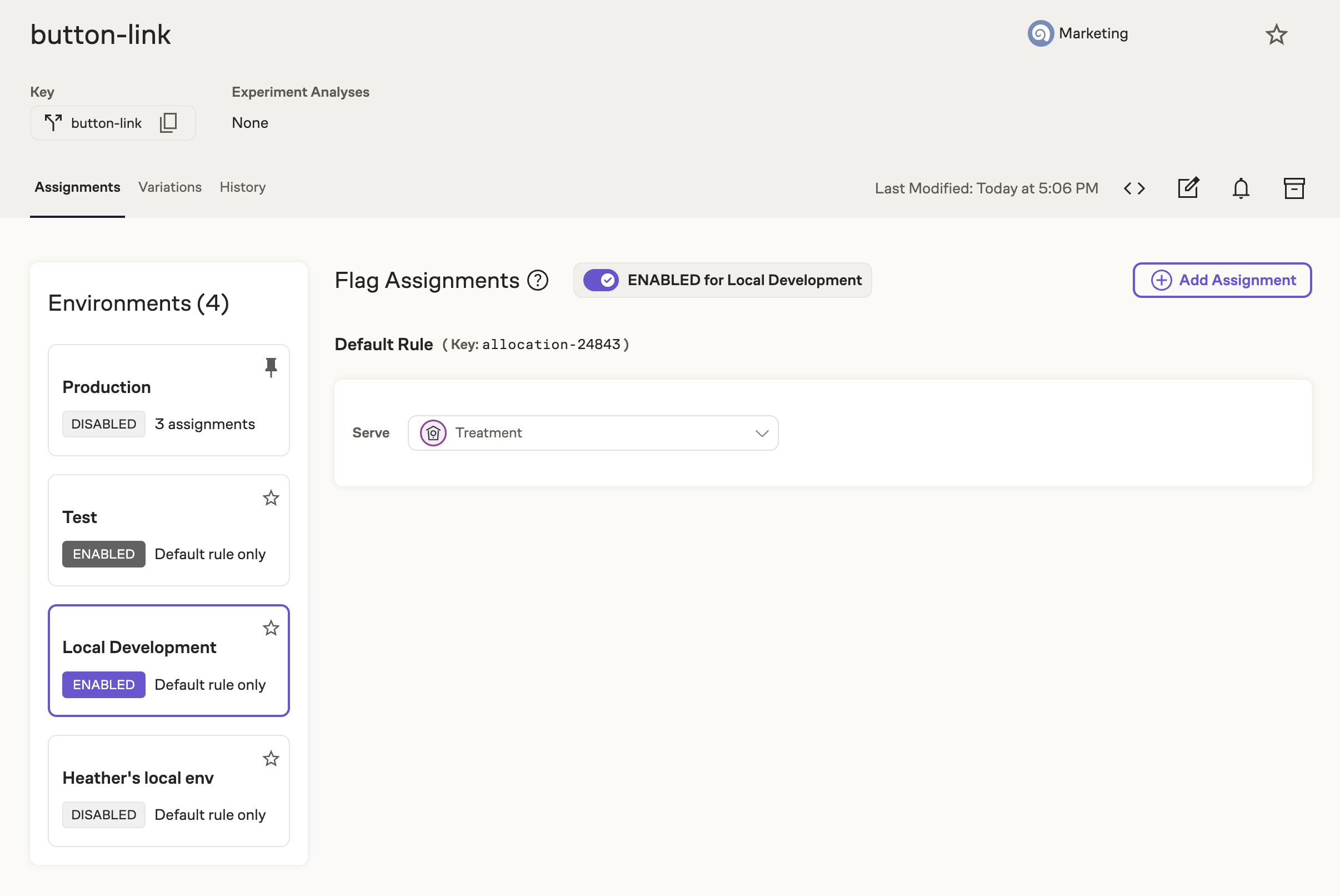 Feature flag detail page