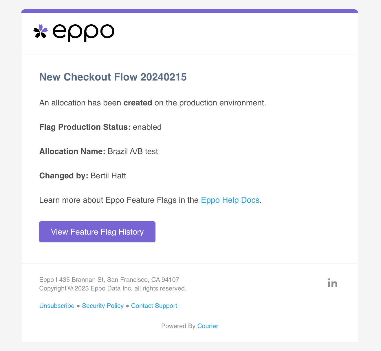 Allocation created notification email