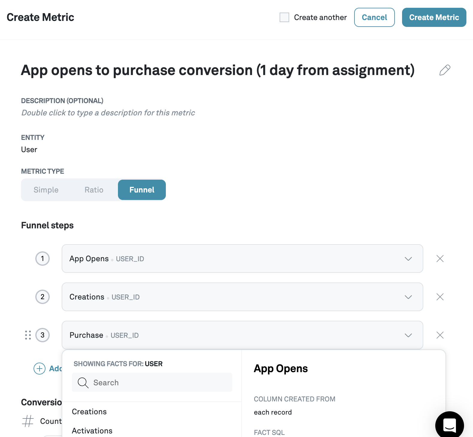 Creating a funnel metric