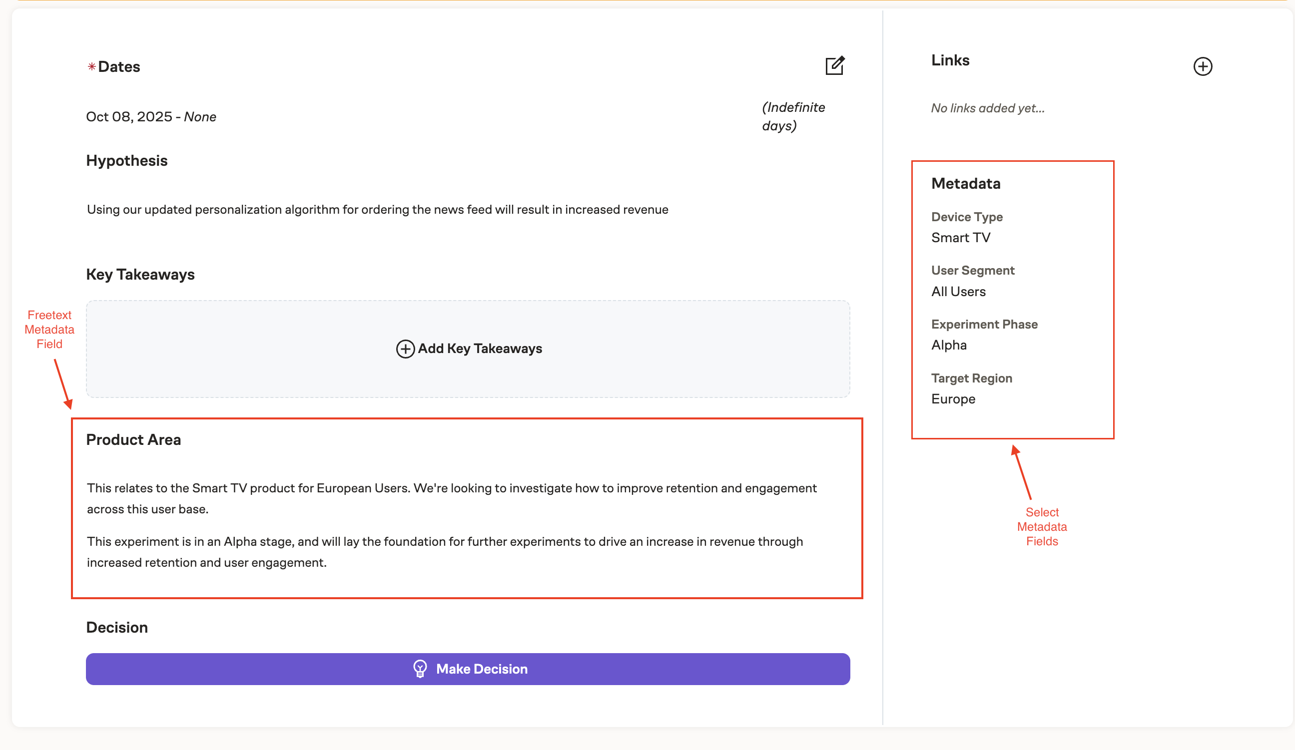 Metadata Experiment Overview