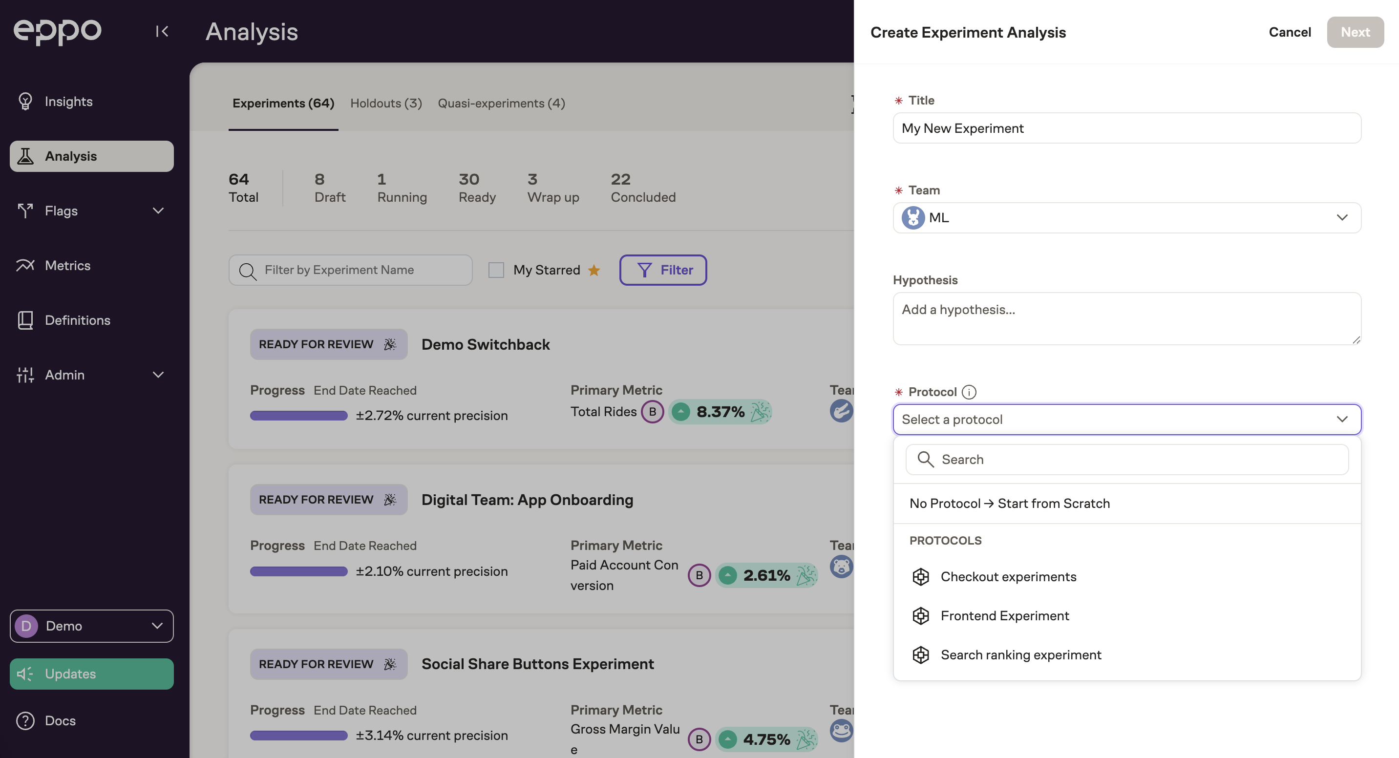 Create analysis from protocol