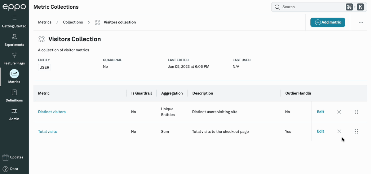 Remove a metric from a collection