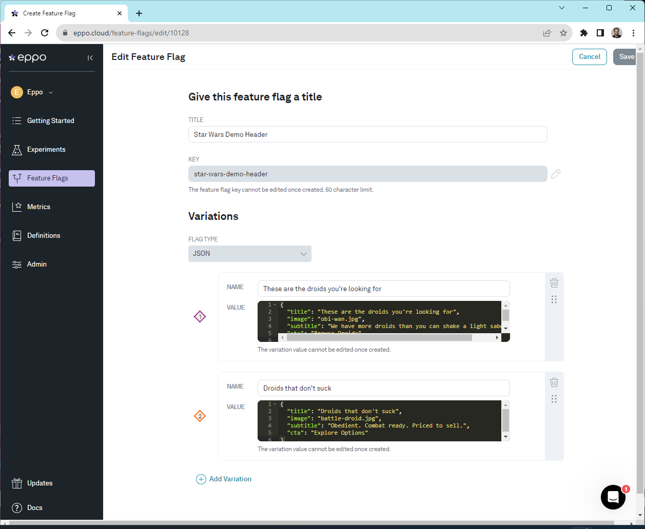 Setting up Eppo Feature Flag with JSON