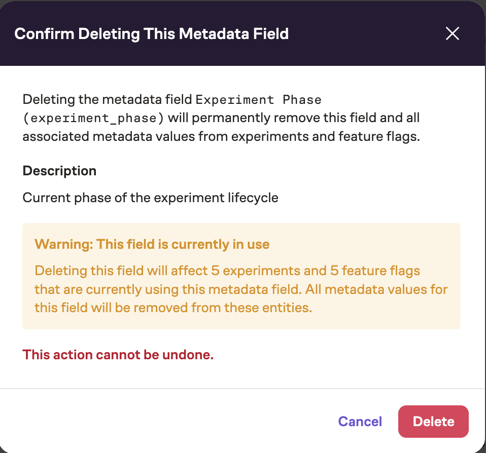 Deleting a metadata field